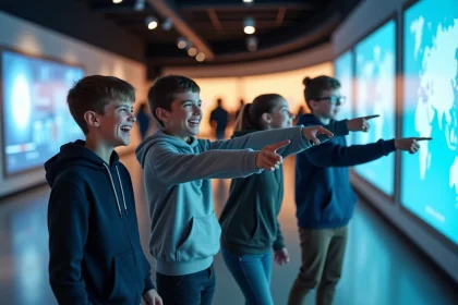 Groupe d'adolescents visitant un musée interactif à Paris, activité culturelle pour ados 12-17 ans