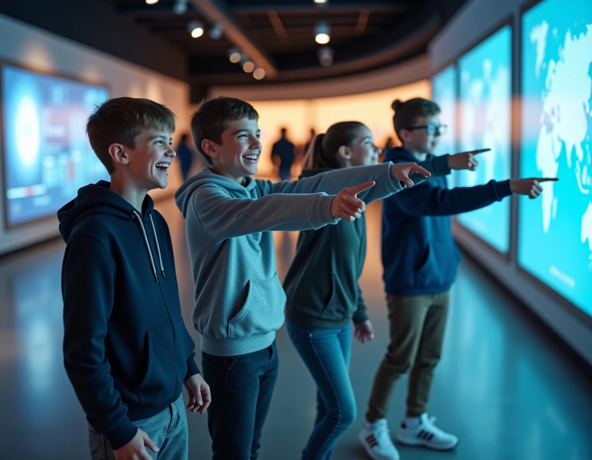 Groupe d'adolescents visitant un musée interactif à Paris, activité culturelle pour ados 12-17 ans