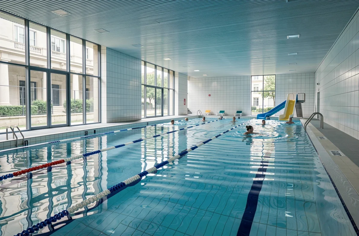 Le Centre aquatique Arsenal avec son bassin intérieur moderne et ses toboggans pour enfants