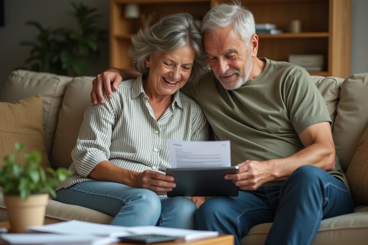 Couple examinant ensemble un courrier CAF et planifiant leurs finances pour éviter le découvert lors du versement des aides sociales