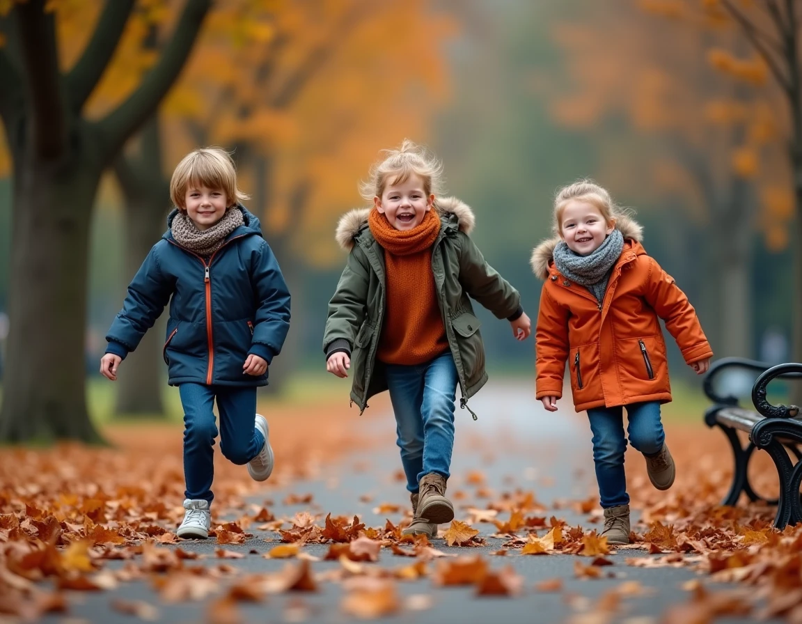 Enfants jouant dans un parc en automne pendant les vacances scolaires d'octobre