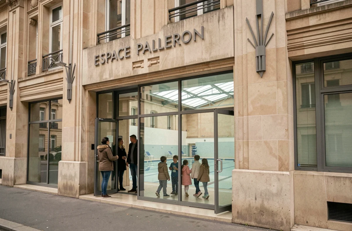 La façade de l'Espace sportif Pailleron dans le 19e arrondissement de Paris