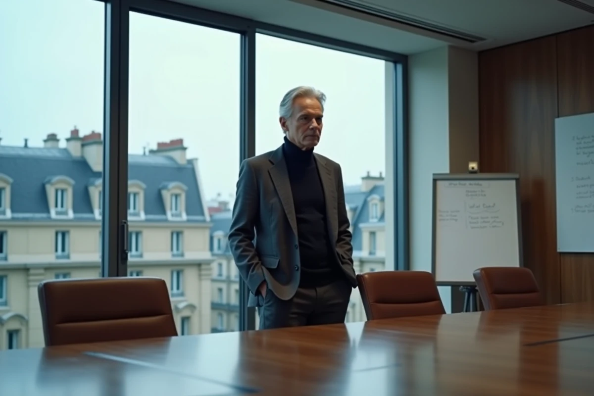 Expert français en sécurité et relations politiques lors d'une réunion dans une salle de conférence parisienne moderne