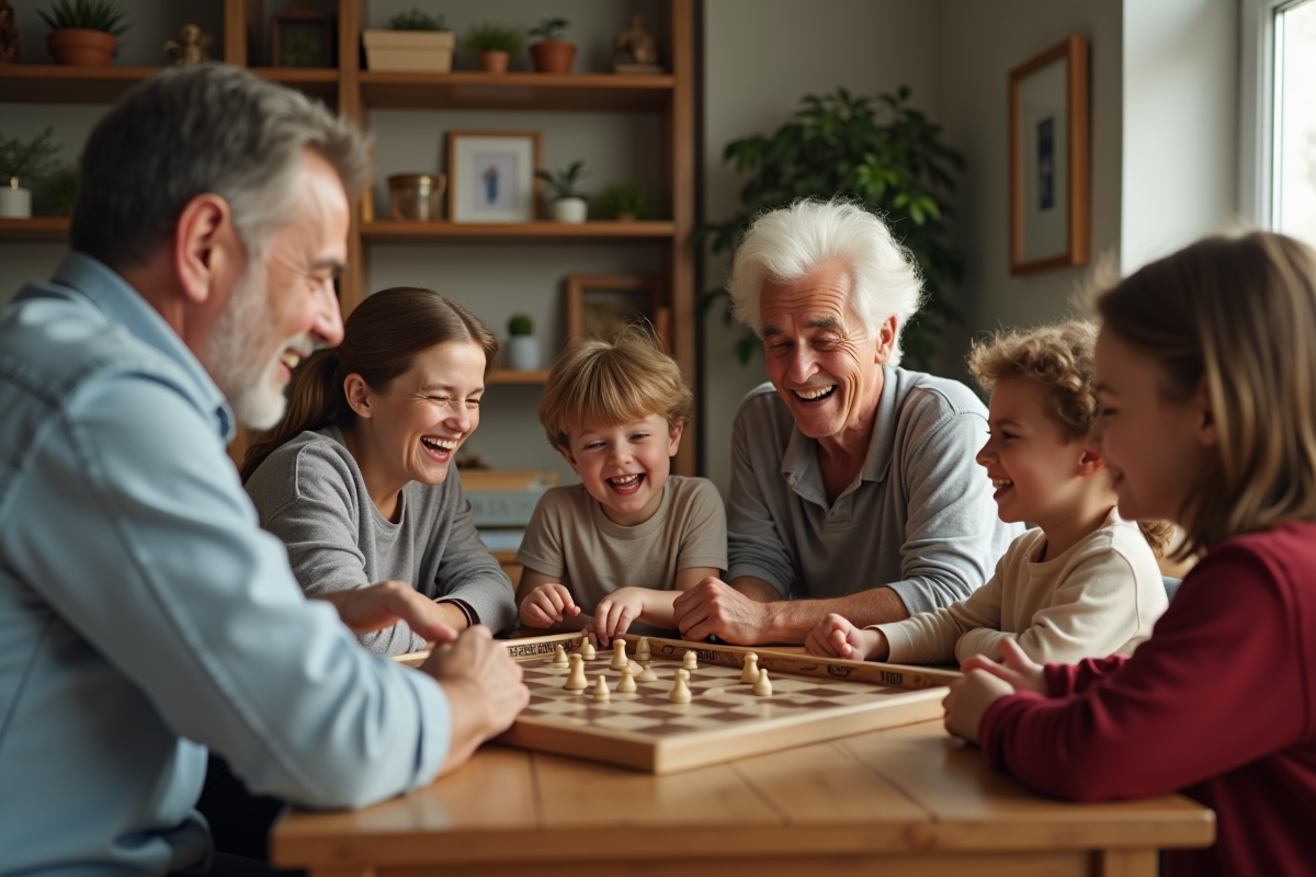 Famille multigenerational jouant à un jeu de société ensemble