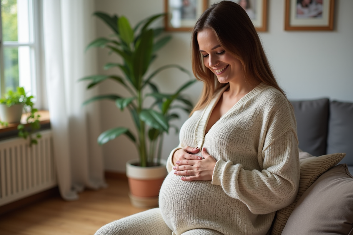 Femme enceinte souriante en maternité confortable