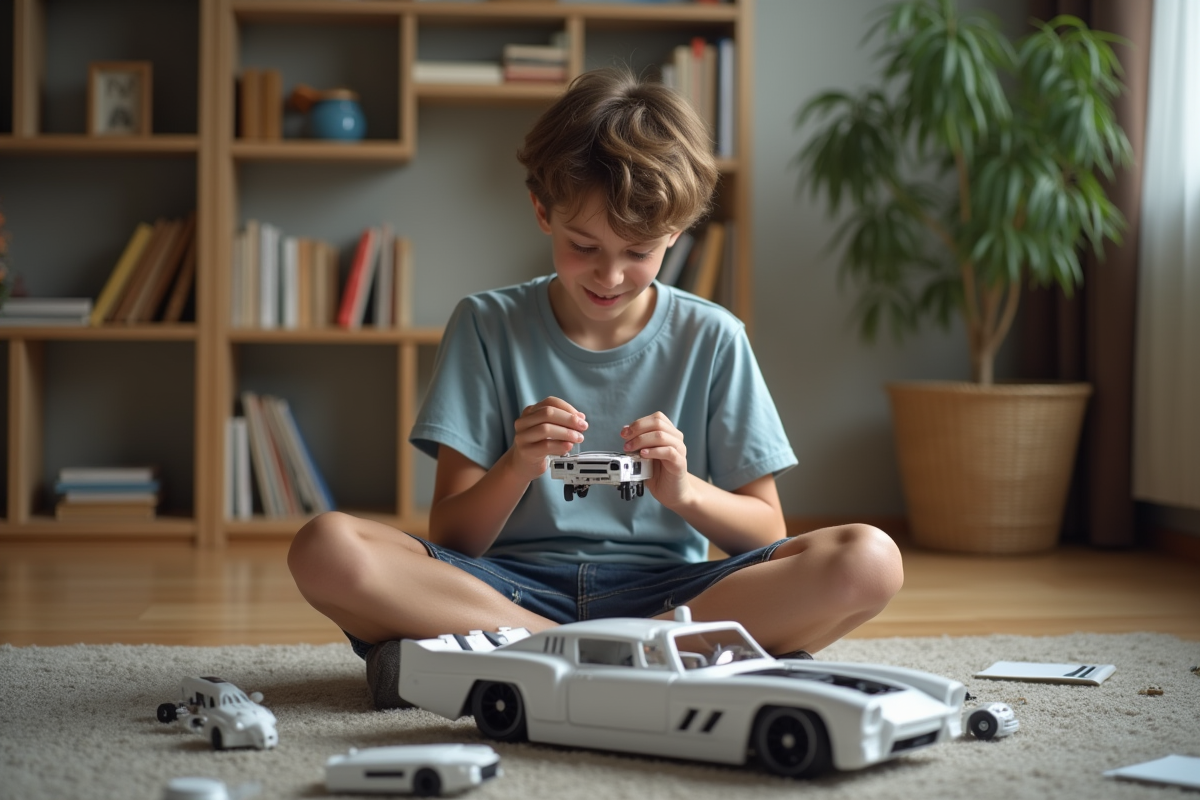 Jeune garçon de 15 ans assemble un modèle chez lui