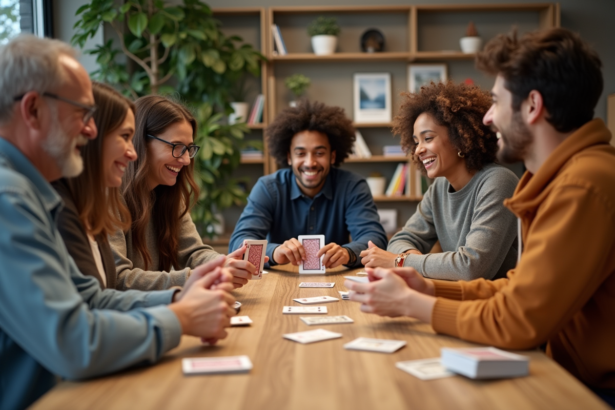 Groupe divers d'adultes et adolescents autour d'une table en centre communautaire