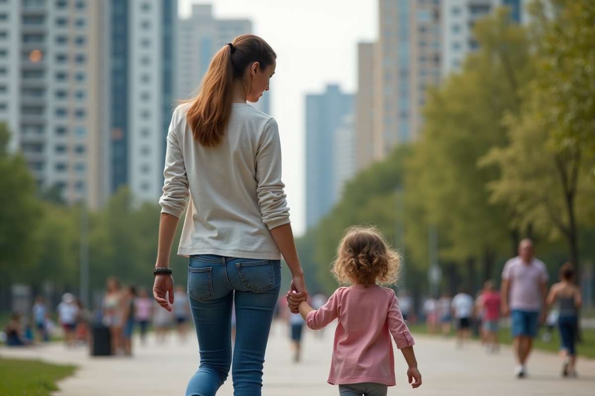 Femme et fille dans un parc urbain en journée